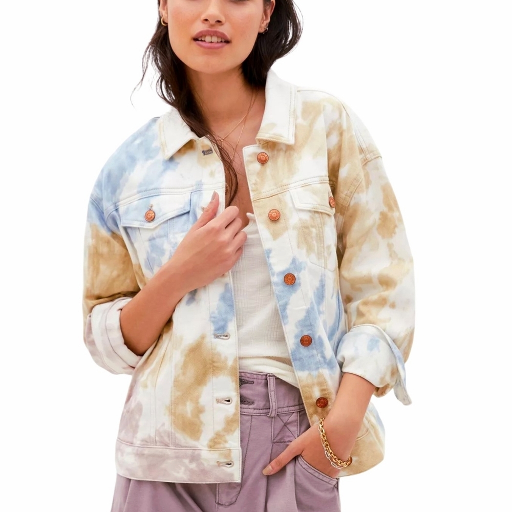 Pilcro Anthropologie Multicolor Tie Dye Denim Jean Jacket Women's Sz Med